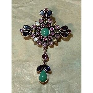 Vintage Nicky Butler Cross w/Multicolor Stones set in Sterling Brooch or Pendant